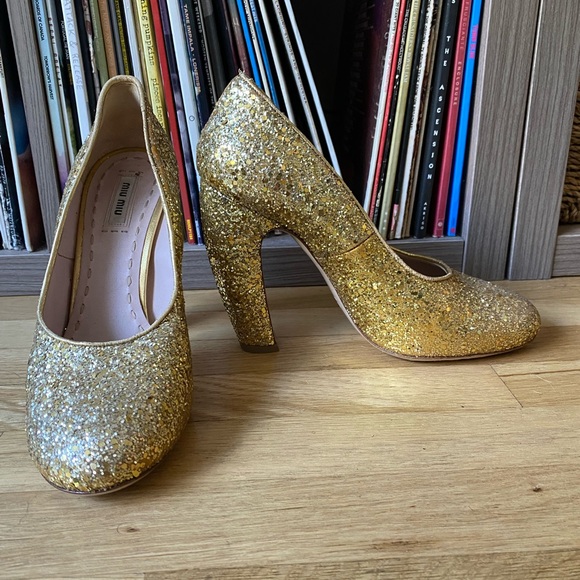 Miu Miu Sparkling Gold Heels - Picture 5 of 7